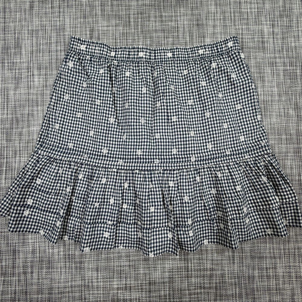 Madewell Womens Large Navy Gingham Embroidered Cotton Tiered Mini Skirt Pull On